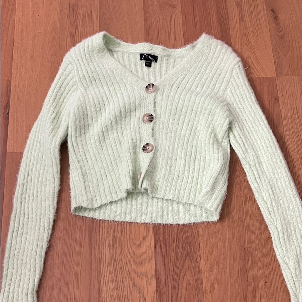 art class Fuzzy Ribbed Cardigan - Light Mint